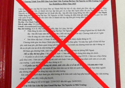 Cảnh báo lừa đảo về việc cấp học bổng, trao đổi sinh viên quốc tế, kèm dấu đỏ và chữ ký nhằm đánh lừa sinh viên và phụ huynh